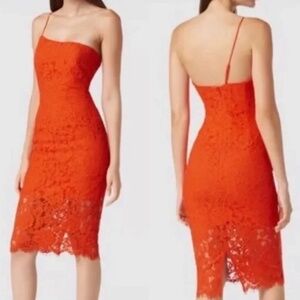 Bardot Maya Orange lace dress wedding guest formal asymmetrical nwt size 10 M L